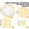 100Pcs Yellow Gingham Party Supplies Yellowand White Checkered Paper Plates and Napkins Cups for Wedding Family Picnic,BBQ Gingham Birthday Party Decorations,Serve 25 (Yellow) view 3