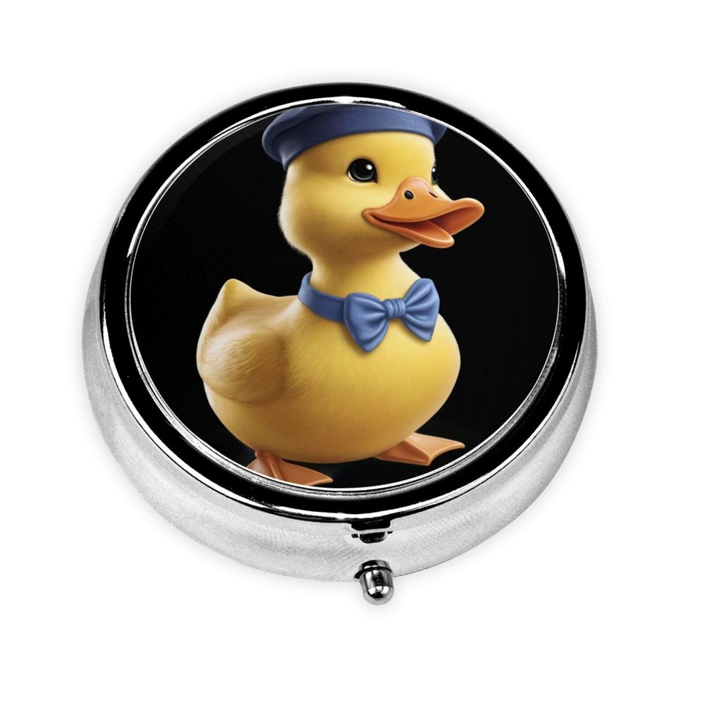 Yellow Duck hat Mini Round Pill Box, can be Put into Wallet, Pocket, Light and Convenient, 3 Compartment Pill Box, Portable Pill Box,