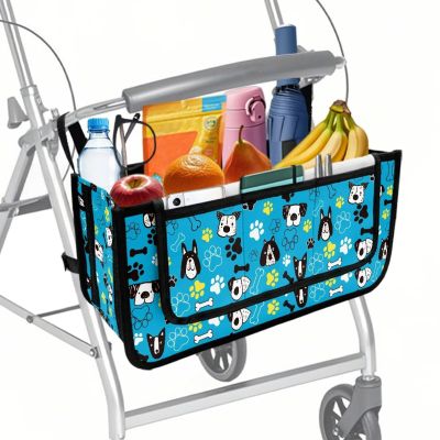 Rnyleeg Dogs Walker Accessories for Folding Walkers Blue Walker Basket with Cup Holder Big Capacity Basket for Walkers for Seniors Detachable