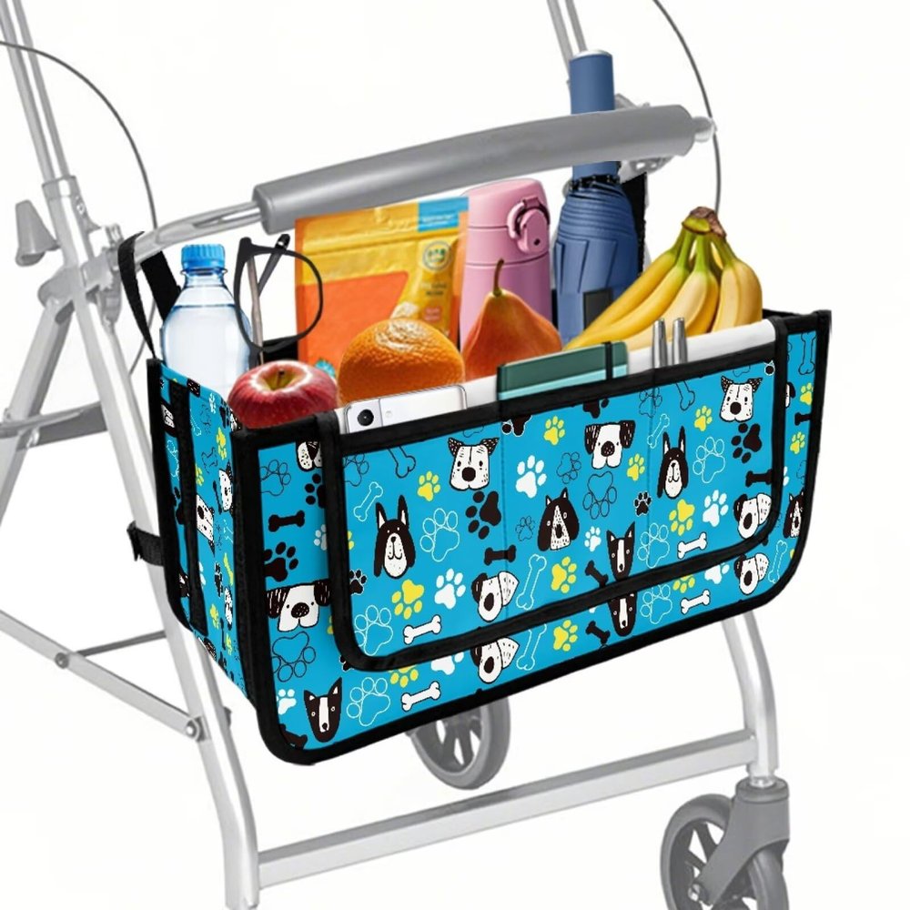 Rnyleeg Dogs Walker Accessories for Folding Walkers Blue Walker Basket with Cup Holder Big Capacity Basket for Walkers for Seniors Detachable