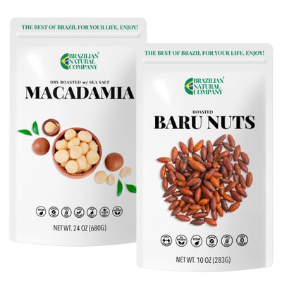Baru and Macadamia Kit, 34 oz Rich in Omega 3, Vitamins and Minerals Natural Source of Energy and Well-Being Whole, Lightly Salted No Added Gluten, Sugar or Lactose Brazilian Natural Company