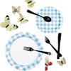 100Pcs Blue Gingham Party Supplies Blue and White Checkered Paper Plates Gingham Plates and Napkins Cups for Wedding Family Picnic,BBQ Gingham Birthday Party Decorations,Serve 25 (Blue) view 3