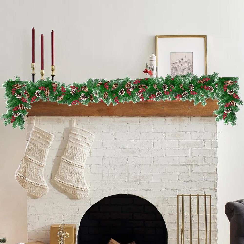 270cm Christmas Vines Wreath for Hanging Above The Door Stairway Hanging Decoration for Commercial and Hotel Courtyard Scene Arrangement (A)