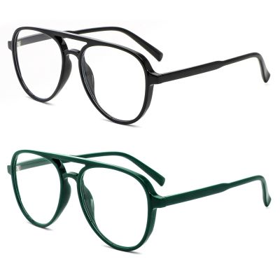 DXYXYO 2 Pack Retro Aviator Reading Glasses for Women 2.0, Mens Classic Lightweight Blue Light Blocking Computer Readers, Black+Dark Green