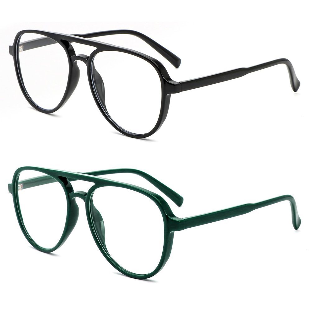 DXYXYO 2 Pack Retro Aviator Reading Glasses for Women 2.0, Mens Classic Lightweight Blue Light Blocking Computer Readers, Black+Dark Green