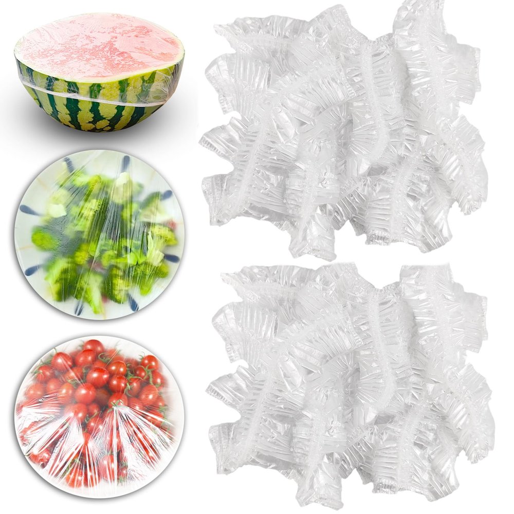 200pcs Reusable Plastic Food Covers Elastic Stretch Bowl Covers for Fresh Food Storage, Universal Plate Covers for Kitchen, Dining, and Bread Proofing (White)