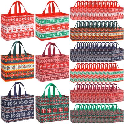 Sanwuta 150 Pcs Sweater Christmas Bags Bulk for Gifts 12.8 x 9.8 x 6.7 in Large Tote Treat Grocery Bags Reusable Non Woven