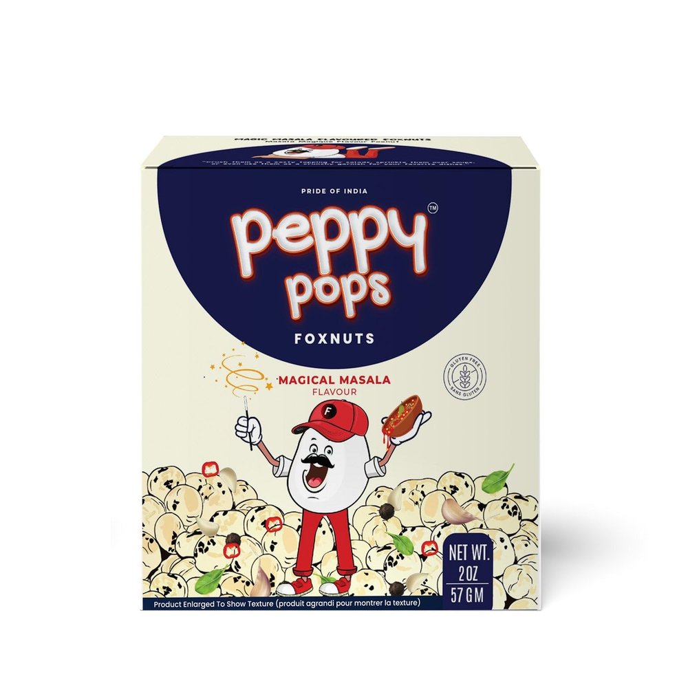 Peppy Pops Magical Masala Roasted Foxnuts 2 oz (57 gm) Crunchy Makhana Snack, Vegan Gluten Free Protein Snack Pack, Low Calorie Healthy Snack for Kids, Adults & Travel By Pride of India
