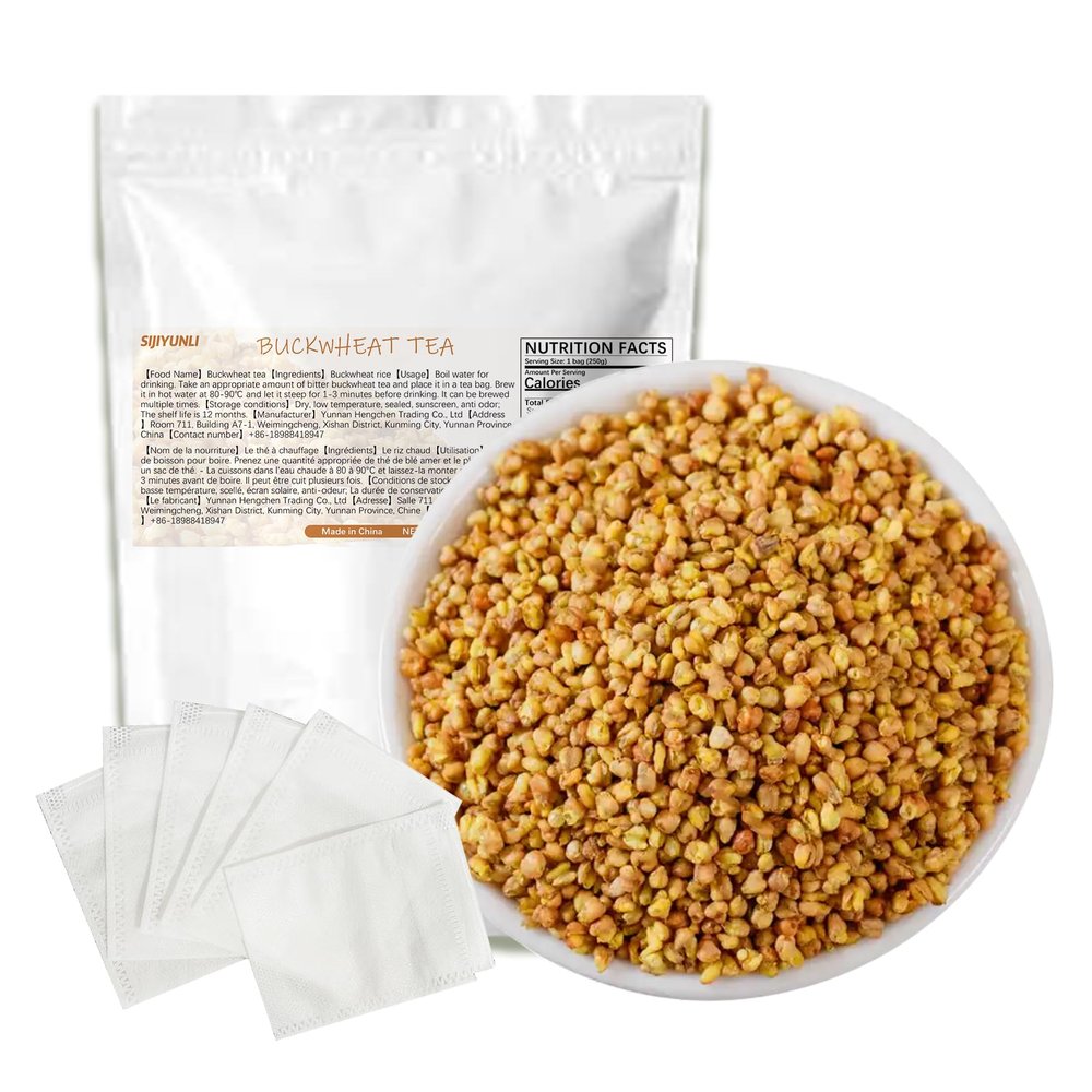 SIJIYUNLI-Buckwheat tea 250g/8.81oz Low-temperature baking,Loose leaf large particle herbal tea,Sugar free,Gluten free,Caffeine free,Includes 50 self-brewing tea bags