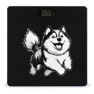 Alaskan Malamute Dog Running Digital Bathroom Scale for Body Weight Lighted LCD Display Round Corner