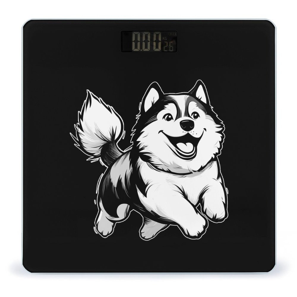 Alaskan Malamute Dog Running Digital Bathroom Scale for Body Weight Lighted LCD Display Round Corner
