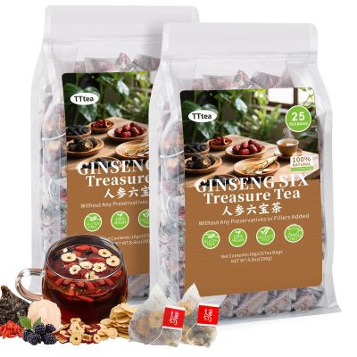 2 Pack Formula Ginseng Six Treasure Teal: 50 Bags Natural Kidney Cleanse Detox Herbal Tea for Men Women, Organic Blend with Ginseng Goji Red Dates Mulberry and Maca Caffeine-Free Energy and Vitality Support