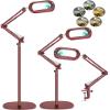 12X Large Magnifying Glass with Light and Stand, Real Glass, 5 Color Modes Stepless Dimmable Arm Swing LED Floor Lamp, 3-in-1 Hands-Free Lighted Magnifier for Reading Painting Craft Close Work Red view 1