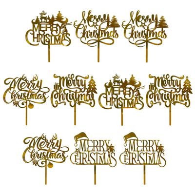 Verherer 10Pcs Gold Acrylic Christmas Cake Toppers
