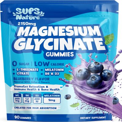 Magnesium Glycinate Gummies 2150 mg with Melatonin 5mg for Adults Sleep Support, Stress Relief, Blueberry Gummies 90 CT