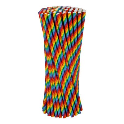 100 Pcs Rainbow Colorful Stripe Paper Straws Striped Pride Party Drinking Straw Multi Colored Cocktail Drink Straw Extra Long Smoothie Straws Birthday Cake Pop Sticks for Juices Shakes