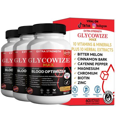 Glycowize Max Extra Strength Blood Optimizer, Advanced Formula with Herbs and Vitamins, 60 Capsules (3)
