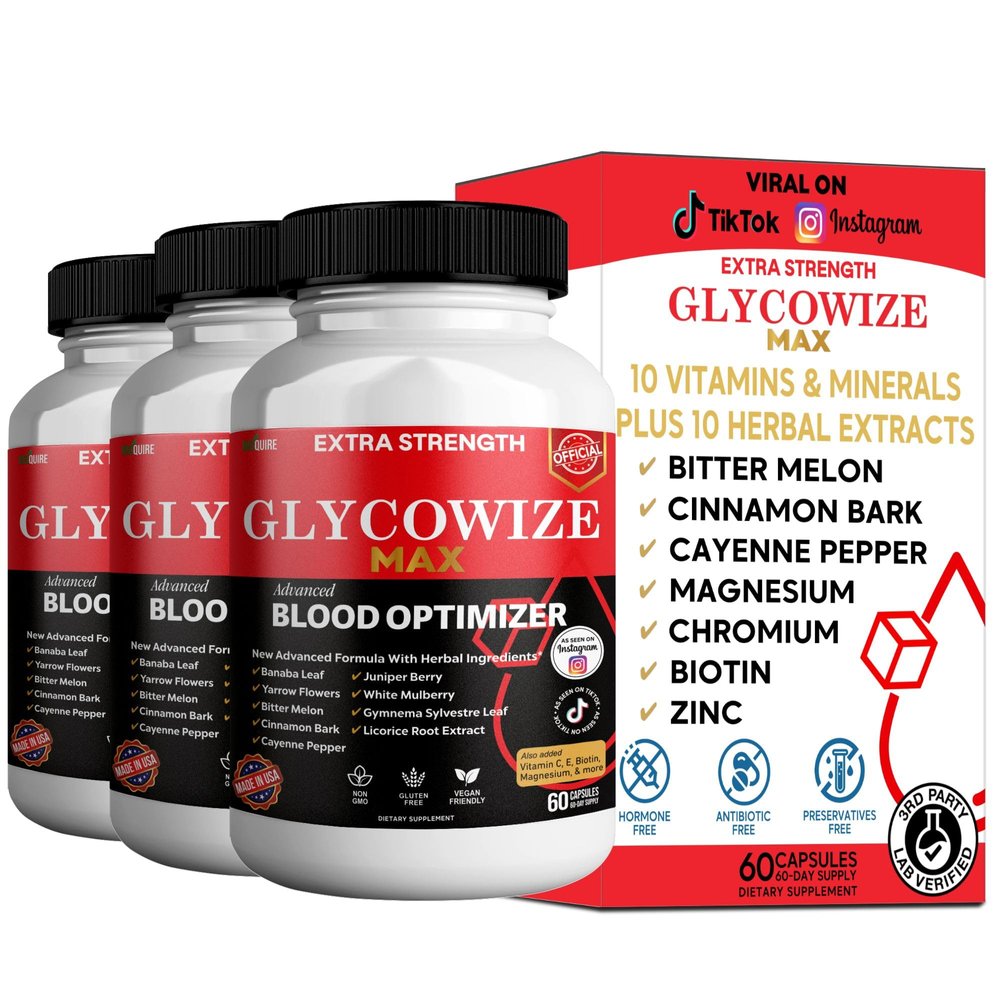 Glycowize Max Extra Strength Blood Optimizer, Advanced Formula with Herbs and Vitamins, 60 Capsules (3)