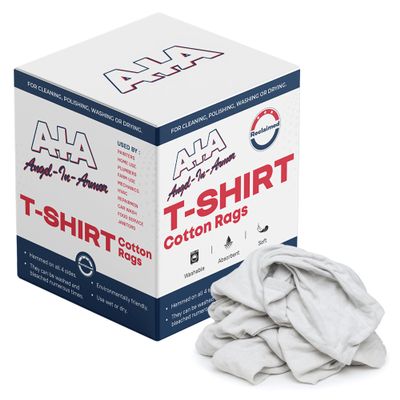 Angel-in-Armor White T-Shirt Rags 25lb Bulk Box of Recycled Cotton Knit Shop Rags (325 Units) Low Lint Cleaning Cloths for Mechanics, Oil Changes, Industrial and Commercial Use