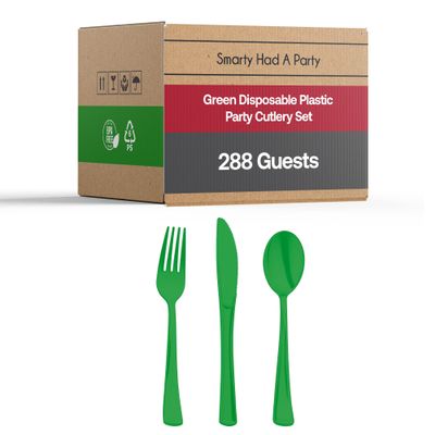 Smarty Had A Party 288 Green Disposable Plastic Party Cutlery Set 864 Pieces of Heavy Duty Disposable Plastic Silverware Cutlery Set for Parties and Events
