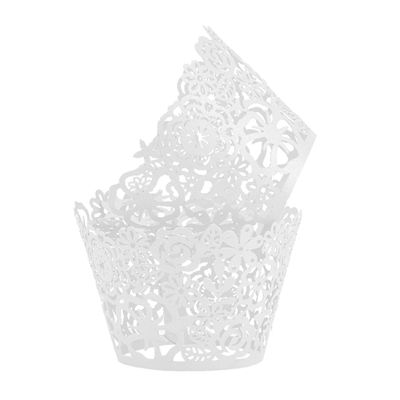 100pcs Cupcake Wrapper FLOWERS pattern latticework lacework Artistic of Cupcake Wraps Liner Baking Cup Muffin Case Trays for Wedding Birthday Party Decoration (White)