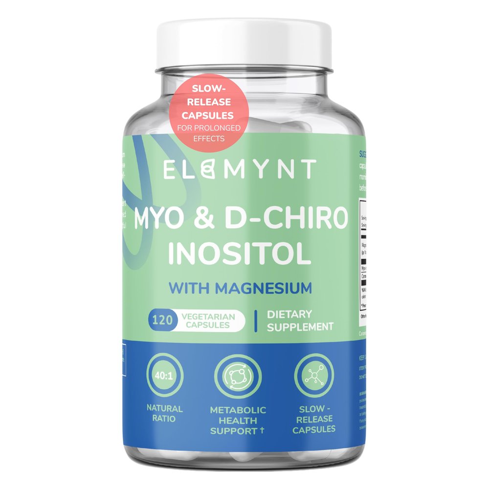 ELEMYNT Inositol Supplement, Myo-Inositol & D-Chiro with Magnesium Citrate, 40:1 Ratio Hormonal & Reproductive Health Support for Women, Vegan, Non-GMO 120 Capsules (30-Day Supply)
