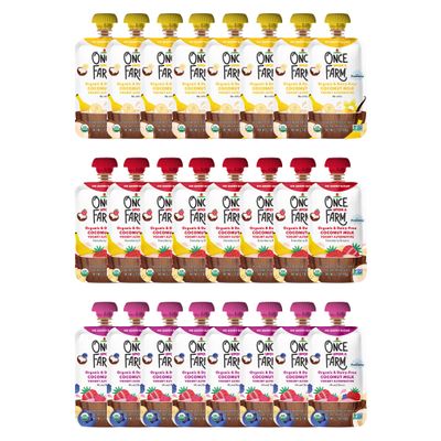 Once Upon a Farm Pouches, Coconut Milk Yogurt Alternative Variety Pack, Banana, Strawberry, Blueberry, Raspberry, USDA Certified Organic, Non-GMO, Cold-Pressure Protected, No Sugar Added, Variety Pack of 24