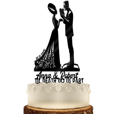 Frankenstein and Bride Halloween Wedding Cake Topper Gothic Weddings Fall Bride of Frankenstein