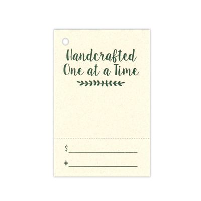 100 Hang Tags 2-Part~Handcrafted ONE at A TIME/Italic & 100 Cut Strings for Crafts & Gifts. Personalize & Price Your Merchandise.