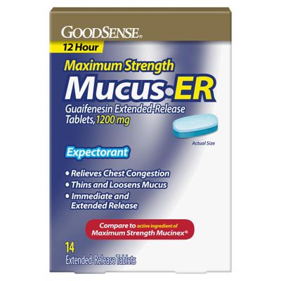 GoodSense Maximum Strength Chest Congestion and Mucus Relief, Guaifenesin Extended-Release Tablets, 1200 mg, 14Ct (Pack of 1)