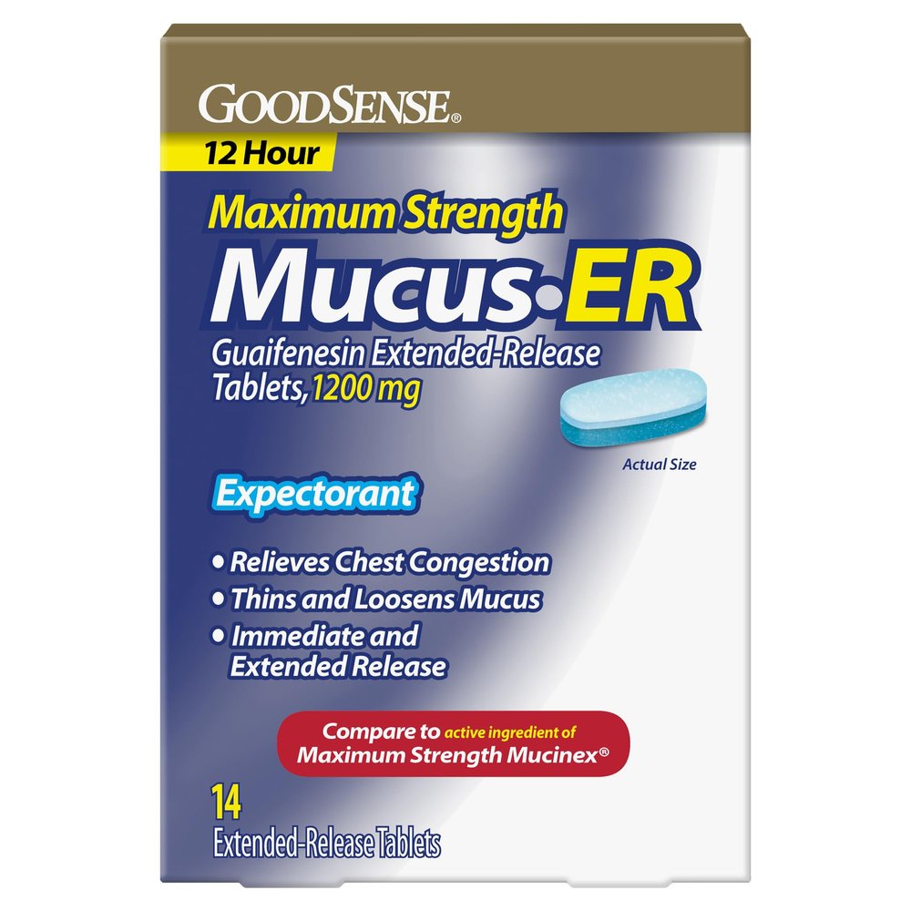 GoodSense Maximum Strength Chest Congestion and Mucus Relief, Guaifenesin Extended-Release Tablets, 1200 mg, 14Ct (Pack of 1)