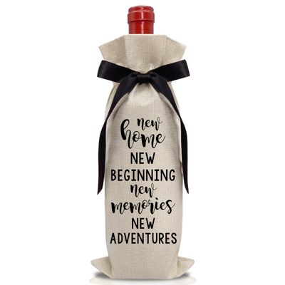 Funny Black Bow Ribbon Housewarming Wine Bag First New Home Realtor Client Gifts for Women Men Friends Coworkers Teacher Pairs Well with Moving Housewarming Party Decorations House Warming Gift - A23