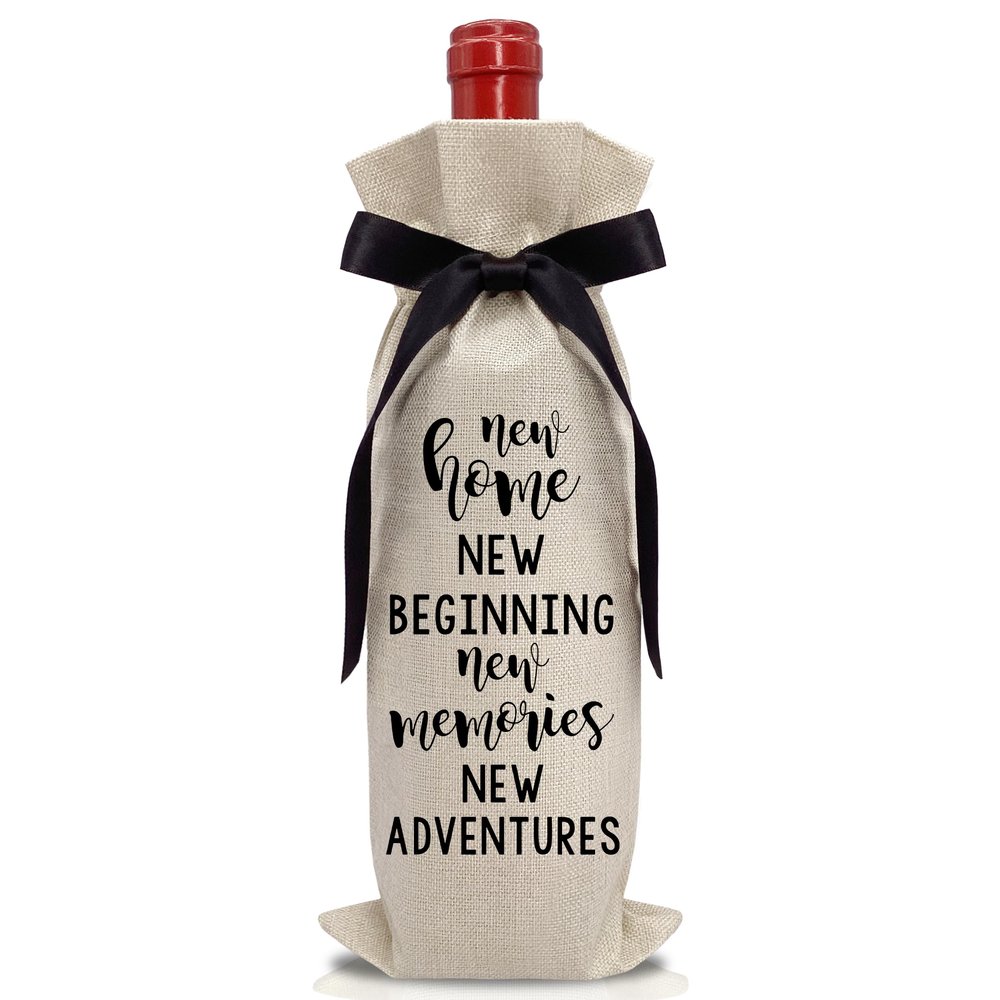 Funny Black Bow Ribbon Housewarming Wine Bag First New Home Realtor Client Gifts for Women Men Friends Coworkers Teacher Pairs Well with Moving Housewarming Party Decorations House Warming Gift - A23