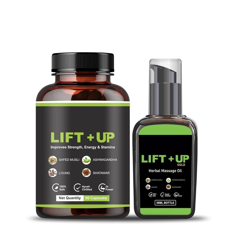 1.69floz New Lift-up Combo (Massage Oil & Capsule) | Massage Oil for Men's 50 Ml Pack of 1 & Capsule 60 Pics