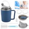 13.5 Oz Leakproof Mug with Straws & Brushes for Elderly, Non-Spill Sippy Cup for Bedridden Patients, Comfortable Feeding Mug view 1