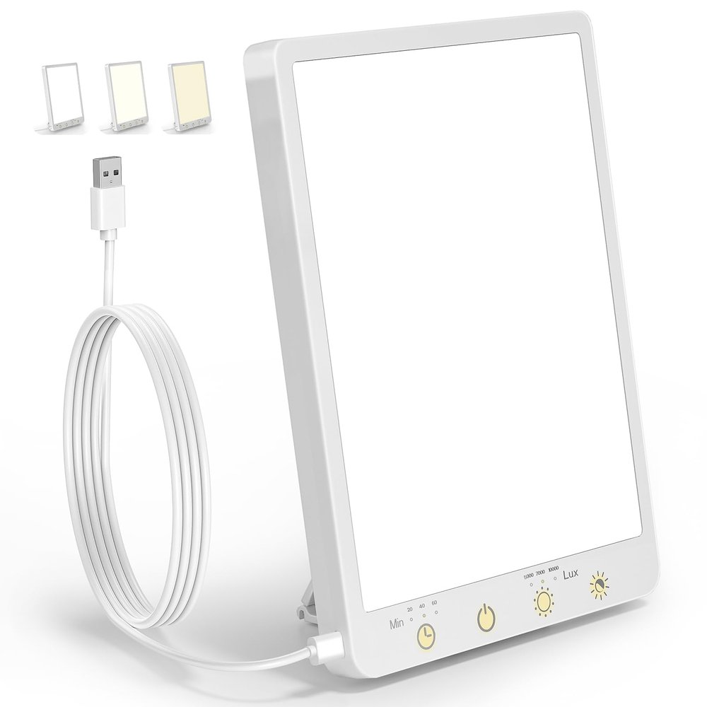 10000 Lux Light Therapy Lamp - Full Spectrum Therapy Light, 3 Color Temperature & Wall Mount Therapy Lamp, Portable Daylight Lamp for Home & Office, Memory Function & Touch Control.