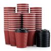 12oz Paper Coffee Cups with Lids (100-Pack) - Insulated Double Wall Ripple Wall To Go Cups for Hot & Cold Drinks, Bulk Disposable Supply for Office Cafe Restaurant Red Horizontal Stripe view 1