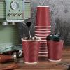 12oz Paper Coffee Cups with Lids (100-Pack) - Insulated Double Wall Ripple Wall To Go Cups for Hot & Cold Drinks, Bulk Disposable Supply for Office Cafe Restaurant Red Horizontal Stripe view 3