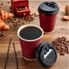 14oz Paper Coffee Cups with Lids (100-Pack) - Insulated Double Wall Ripple Wall To Go Cups for Hot & Cold Drinks, Bulk Disposable Supply for Office Cafe Restaurant Red Horizontal Stripe view 4