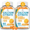 (2 Pack) Calcium Citrate 1200 mg Gummies with Vitamin D3, High Absorption Calcium Supplements for Women & Men, Sugar Free, Non-GMO, Gluten Free, Supports Muscle & Immune - Orange Flavor view 1