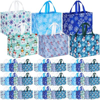 Sanwuta Christmas Bags Bulk for Gifts 12.8 x 9.8 x 6.7 in Large Tote Treat Grocery with Handles Reusable Non Woven Pocket(90 Pcs)
