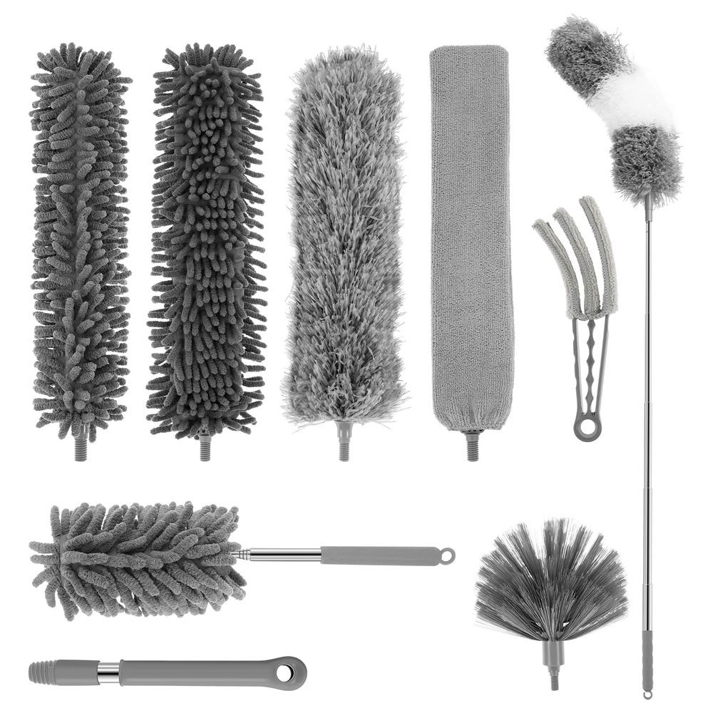 10Pcs Feather Duster Set,Extendable Bendable Microfiber Head Washable Ceiling Fan Duster,Dusters for Cleaning with Extension Pole for Cleaning Ceiling Chandelier, Furniture