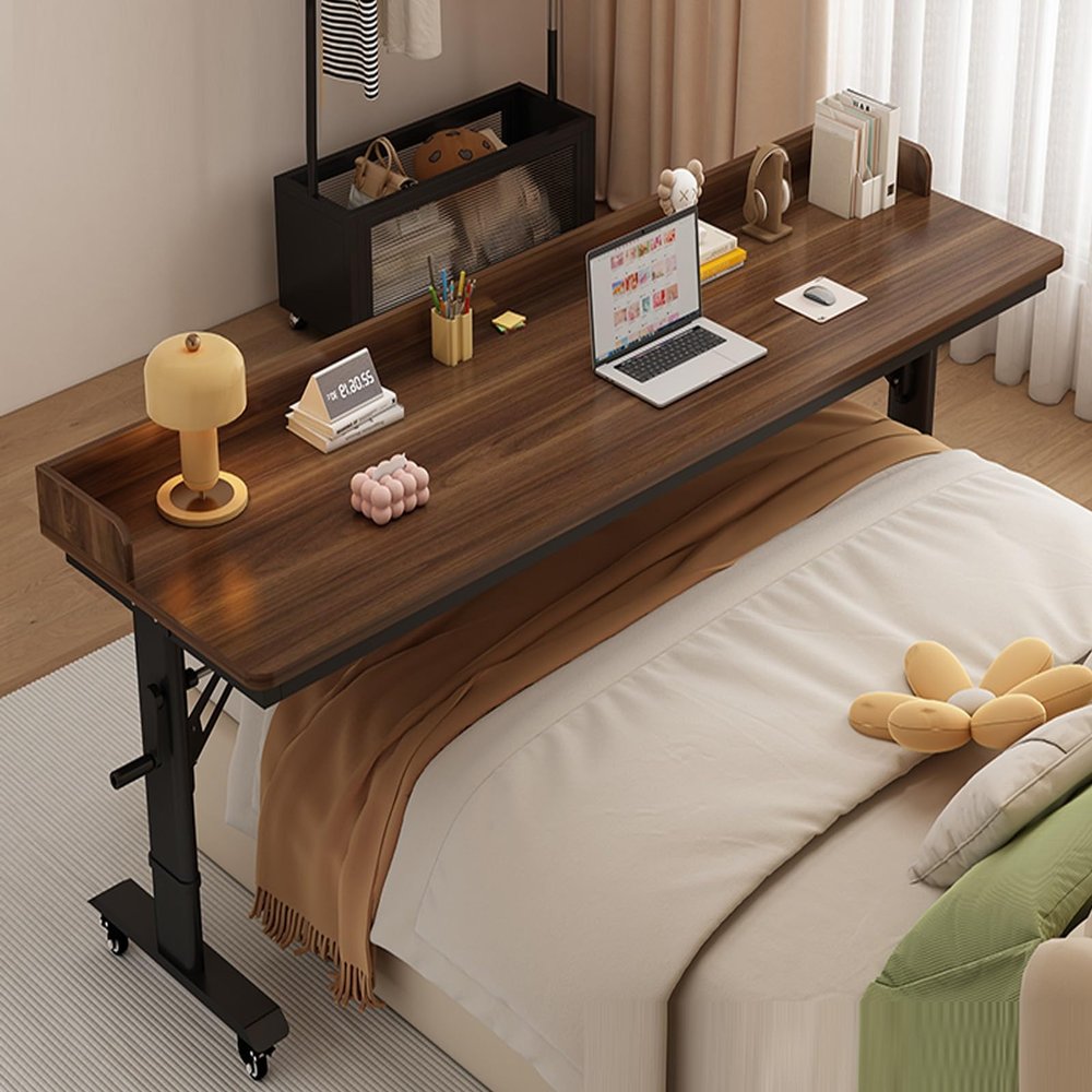 Overbed Table with Wheels, Queen Size Mobile Bed Desk with Adjustable Height, Rolling Table, Dining Table, Computer Desk, for Bedroom, Living Room, Office(V,210x50cm/83x20in)
