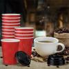 100-Pack 14oz Paper Coffee Cups with Lids - Double Wall Insulated Ripple To Go Cups, Hot/Cold Drink Bulk Supply for Restaurant Cafe Office Red Vertical Stripe view 2