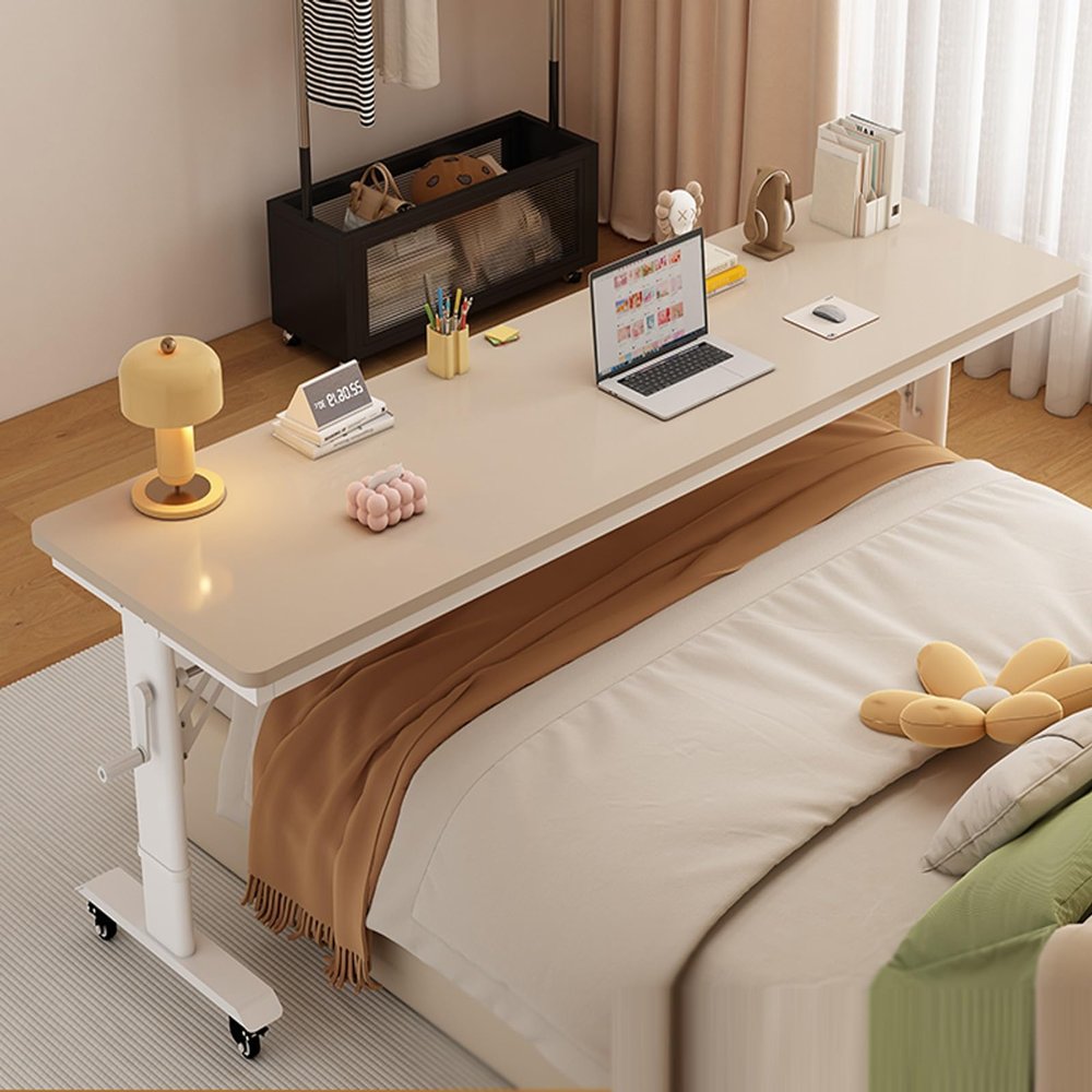 Overbed Table with Wheels, Queen Size Mobile Bed Desk with Adjustable Height, Rolling Table, Dining Table, Computer Desk, for Bedroom, Living Room, Office(C,240x50cm/94x20in)