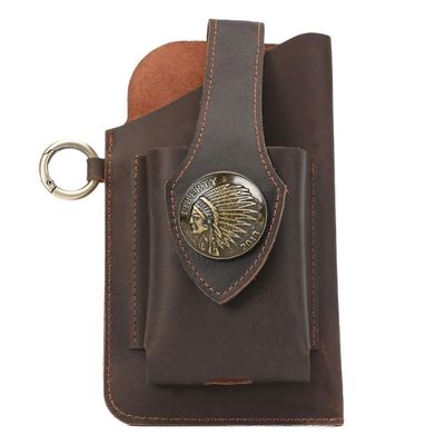 Genuine Leather Belt Pouch for Wallet & Phone - Western Cowboy Style Multi-Purpose Holder for Men and Women (Brown)