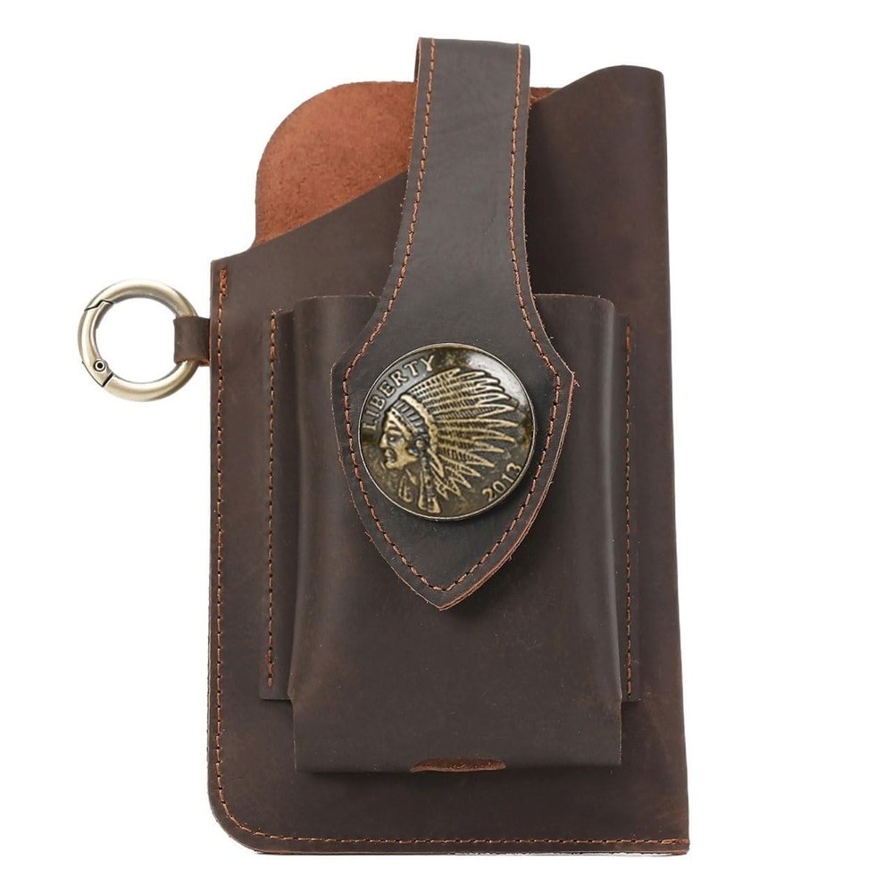 Genuine Leather Belt Pouch for Wallet & Phone - Western Cowboy Style Multi-Purpose Holder for Men and Women (Brown)