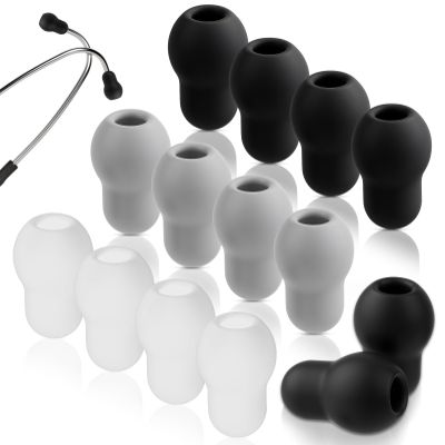 12 Pcs Stethoscope Ear Tips Replacement in 3 Colors, Comfortable Soft Stethoscope Ear Pieces, Silicone Earplug Stethoscope Accessories (Black, Grey, White)