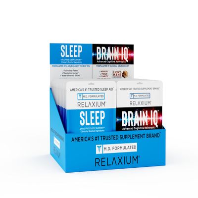 Relaxium Sleep & Brain IQ Capsules Travel Pack Doctor Formulated Sleep Aid & Nootropic Brain Support Melatonin, GABA, Ashwagandha Focus & Rest Support 24 Pouches - 6CT Each