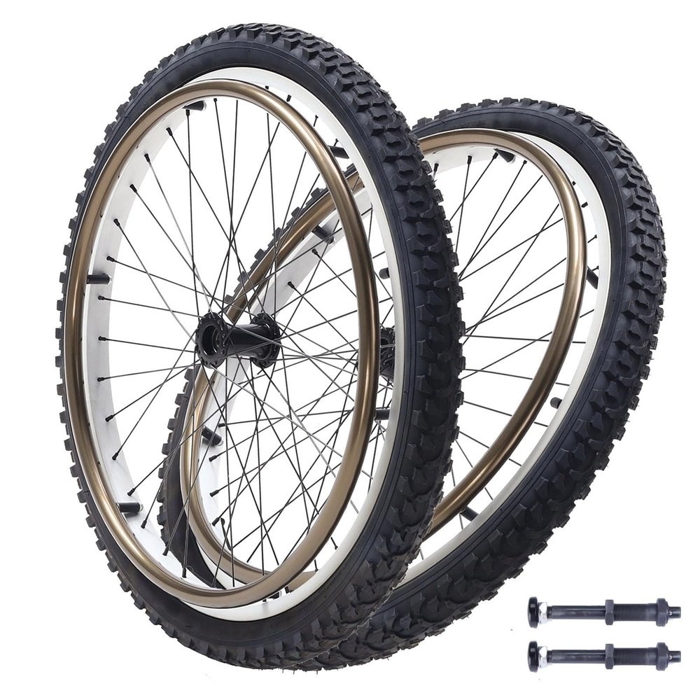24" Rear Wheel Assembly for Wheelchair, 24 x 1.95(50-507) Rubber Pneumatic Tire, Aluminum Alloy Spokes Back Wheel (2 Counts)(Bearing 12mm)
